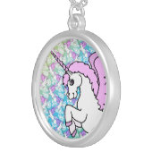 Pink and White Unicorn Graphic Silver Plated Necklace (Front Right)