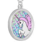 Pink and White Unicorn Graphic Silver Plated Necklace (Front Left)