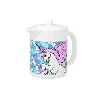 Pink and White Unicorn Graphic Teapot