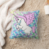 Pink and White Unicorn Graphic Throw Pillow (Blanket)