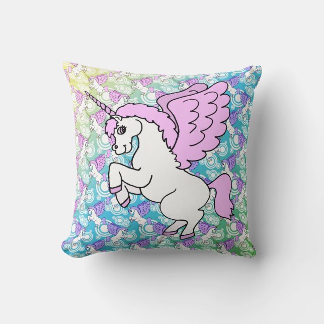 Pink and White Unicorn Graphic Throw Pillow (Front)