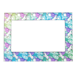 Pink and White Unicorn Pattern Design Magnetic Photo Frame