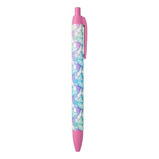 Pink and White Unicorn Pattern Design Pen (Bottom (Vertical))