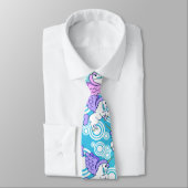 Pink and White Unicorn Pattern Design Tie (Tied)