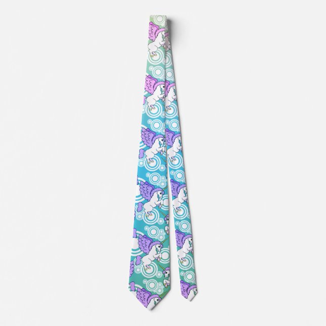 Pink and White Unicorn Pattern Design Tie (Front)