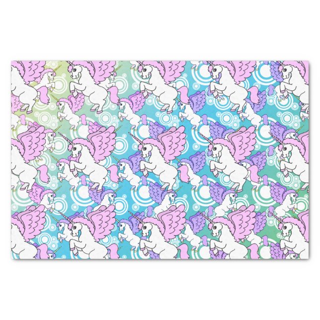 Pink and White Unicorn Pattern Design Tissue Paper (Front)