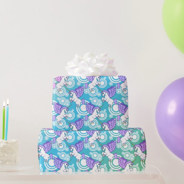 Pink and White Unicorn Pattern Design Wrapping Paper (Party Gifts)
