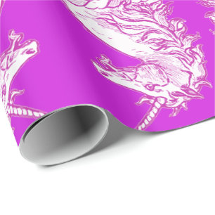 Pink and White Unicorn Pattern Wrapping Paper