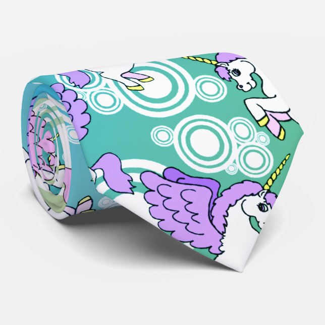 Pink and White Unicorns Tie (Rolled)