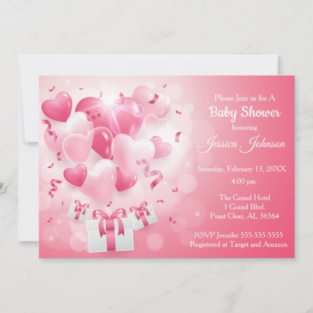 Pink and White Valentine Heart Baby Shower Invitation (Front)