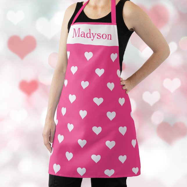 Pink and White Valentine Hearts Custom Apron (Pink and White Valentine Hearts Custom Apron)