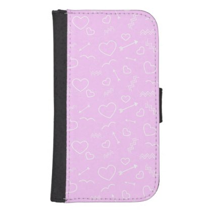 Pink and White Valentines Love Heart and Arrow Samsung S4 Wallet Case
