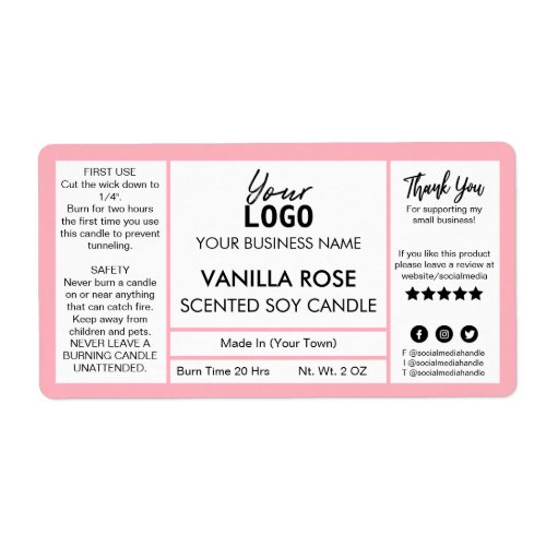 Pink And White Vanilla Rose Scented Soy Candle Label