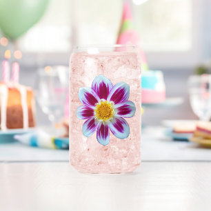 Pink and White Variegated Dahlia Floral Can Glass