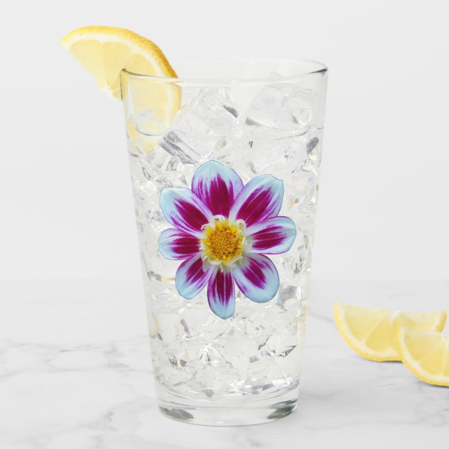 Pink and White Variegated Dahlia Floral Glass (Front Ice)
