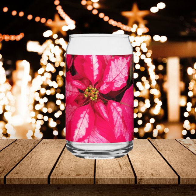 Pink and White Variegated Poinsettia Holiday Can Glass (In Situ Holidays)