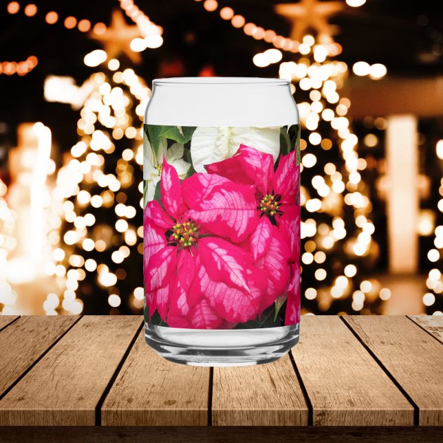 Pink and White Variegated Poinsettias Holiday Can Glass (In Situ Holidays)
