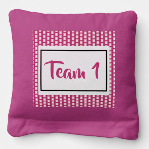 Pink and White Vertical Stripes and Rectangles Cornhole Bags