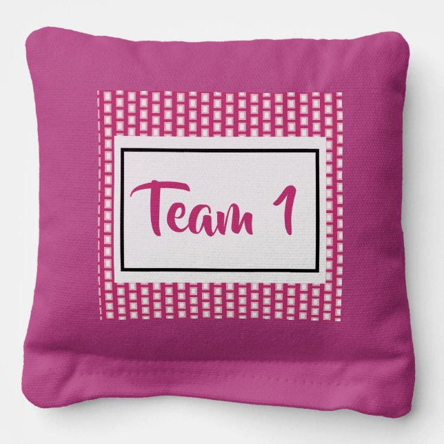 Pink and White Vertical Stripes and Rectangles Cornhole Bags (Front)