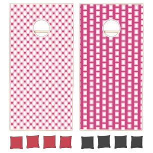 Pink and White Vertical Stripes and Rectangles Cornhole Set