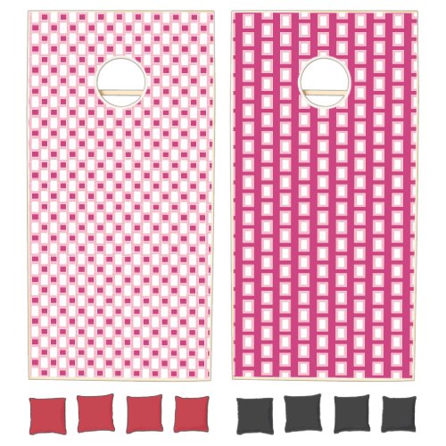 Pink and White Vertical Stripes and Rectangles Cornhole Set