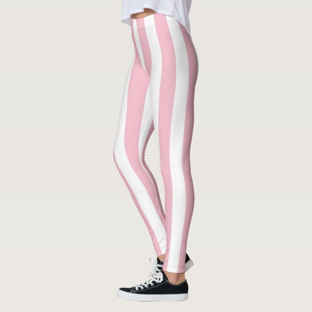 Pink and White vertical stripes Leggings (Left)