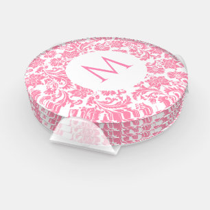Pink and white vintage damasks monogram coaster set
