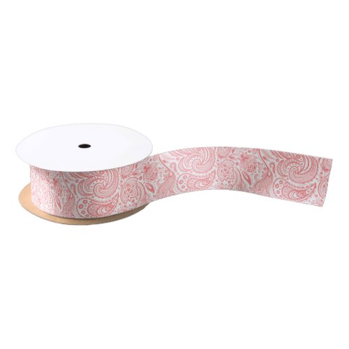 Pink And White Vintage Floral Paisley Satin Ribbon