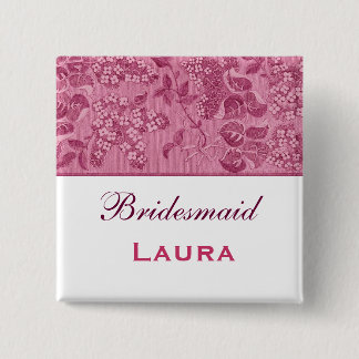 Pink and White Vintage Flowers Bridesmaid Button