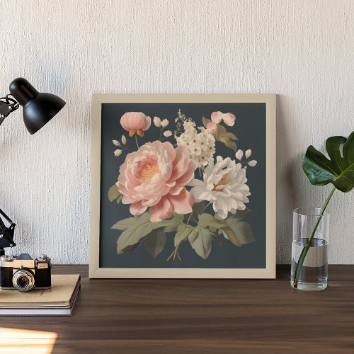 PINK AND WHITE VINTAGE FLOWERS POSTER
