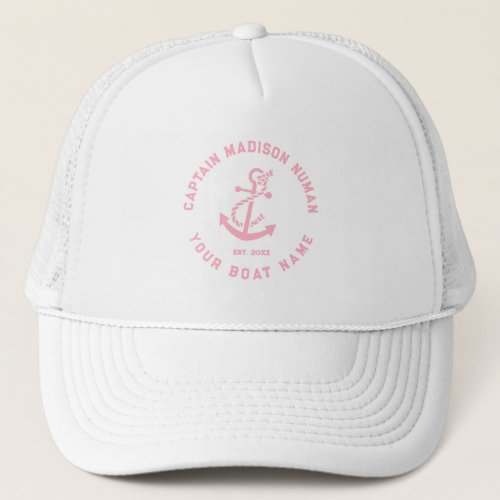 Pink And White Vintage Nautical Boat Anchor Trucker Hat