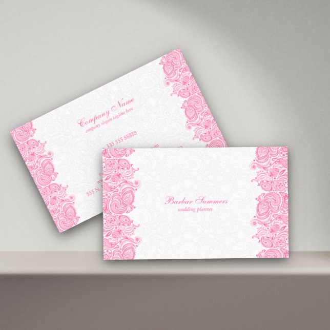Pink And White Vintage Paisley Business Card (Creator Uploaded)