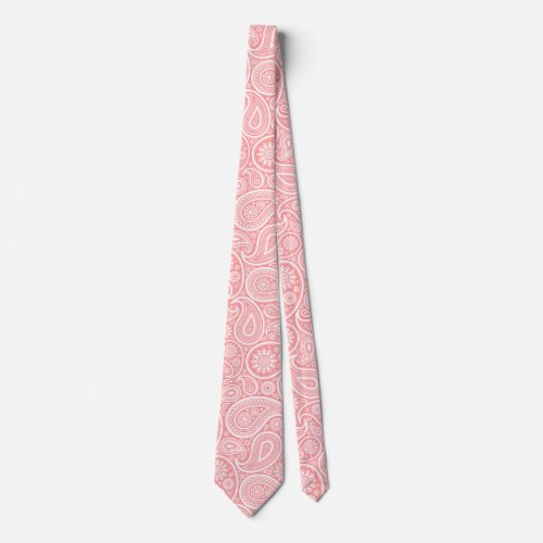 Pink and white vintage paisley pattern neck tie