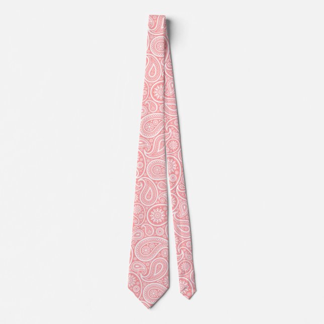Pink and white vintage paisley pattern neck tie (Front)
