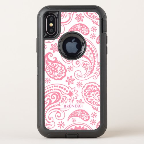 Pink And White Vintage Paisley Pattern OtterBox Defender iPhone X Case