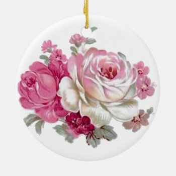 Pink And White Vintage Roses Ceramic Ornament by KraftyKays at Zazzle