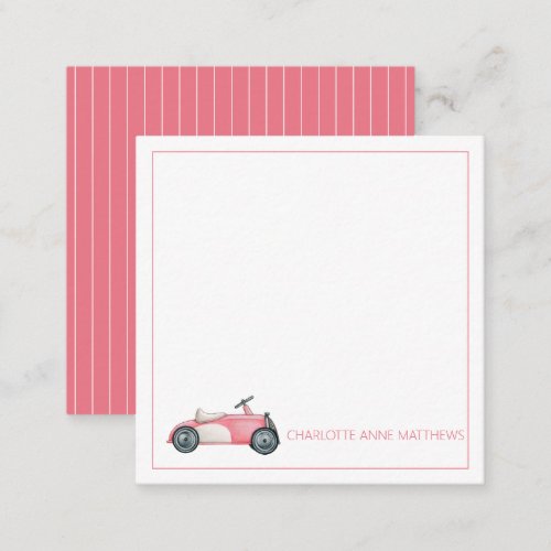 Pink and White Vintage Toy Car Personalized Note Card