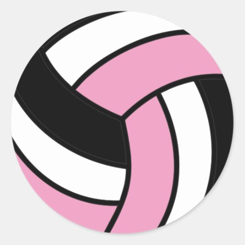 Pink and White Volleyball Classic Round Sticker