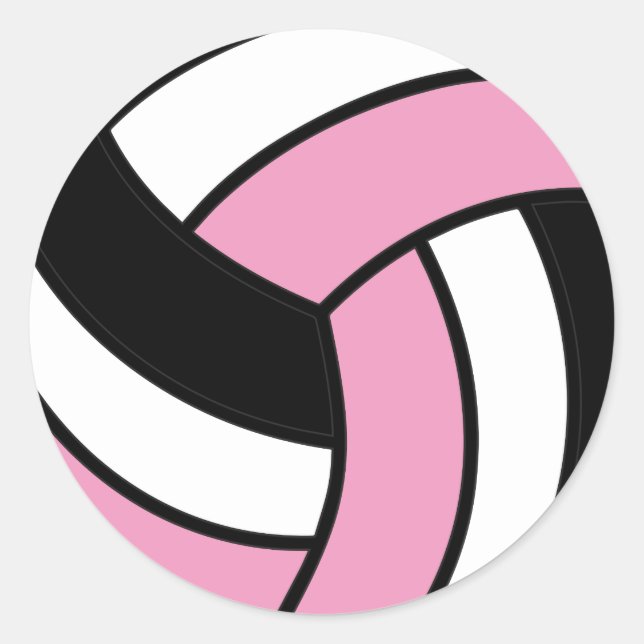 Pink and White Volleyball Classic Round Sticker (Front)