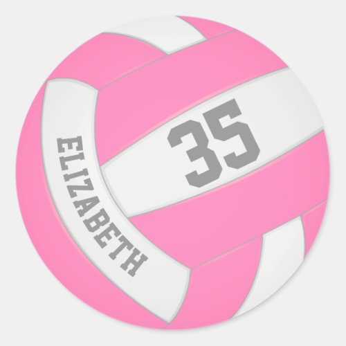 pink and white volleyball classic round sticker