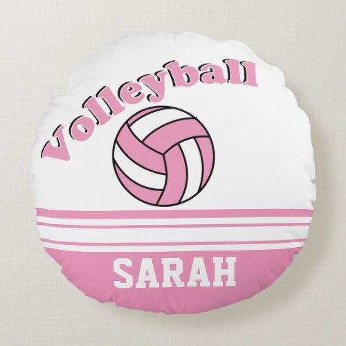 Pink and White Volleyball  DIY Name Round Pillow