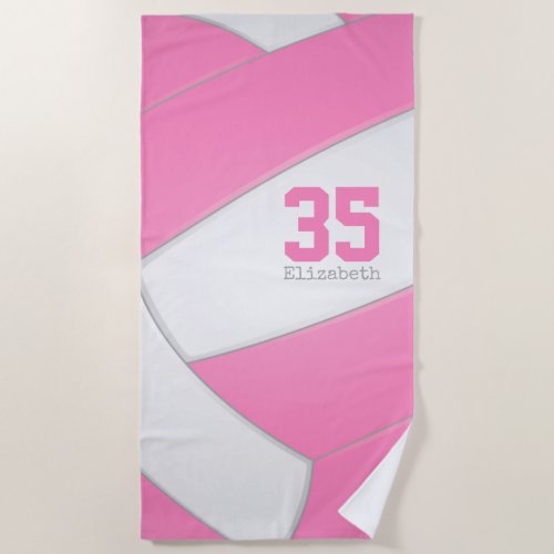 pink and white volleyball girls personalized beach towel