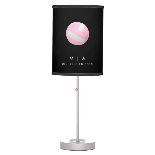Pink and white Volleyball | Monogram Custom Table Lamp (Front)