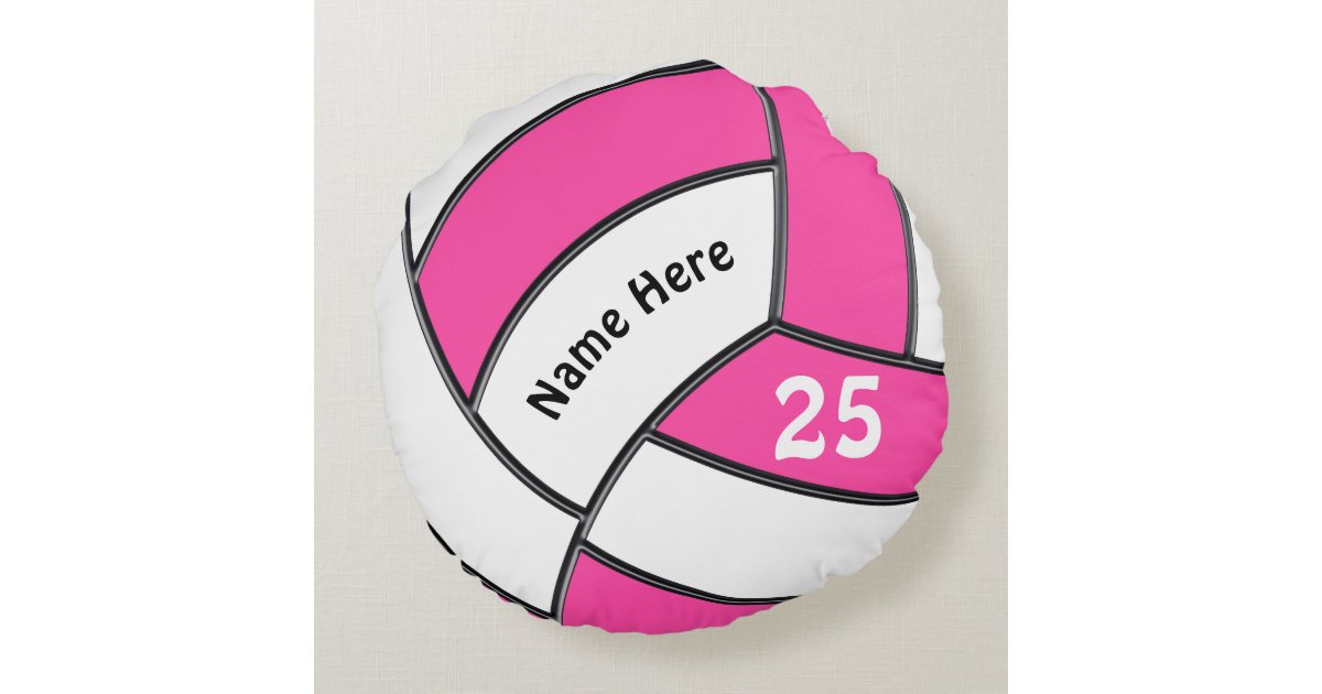 Pink and White Volleyball Pillow with Name, Number | Zazzle