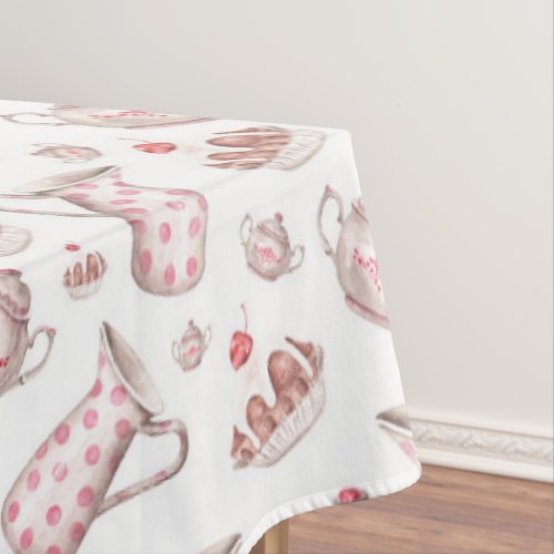 Pink and White Watercolor Bakery Desserts Tablecloth