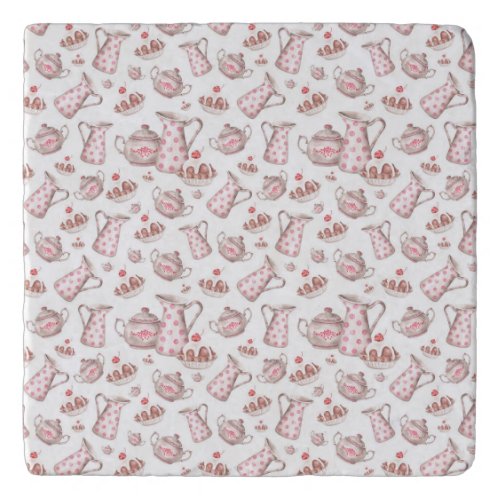 Pink and White Watercolor Bakery Desserts Trivet