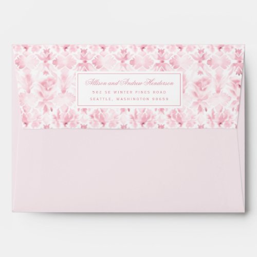 Pink and White Watercolor Damask Wedding Envelope