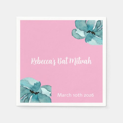 Pink and White Watercolor Floral Bat Mitzvah