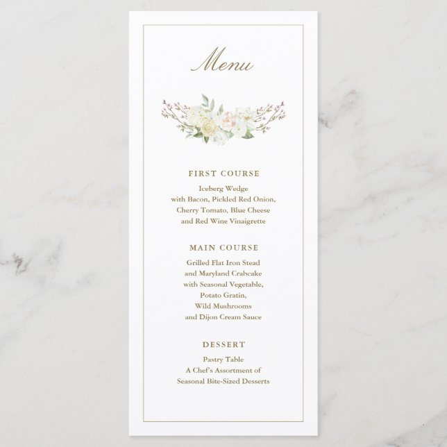 Pink and White Watercolor Floral Flat Menu (Front)