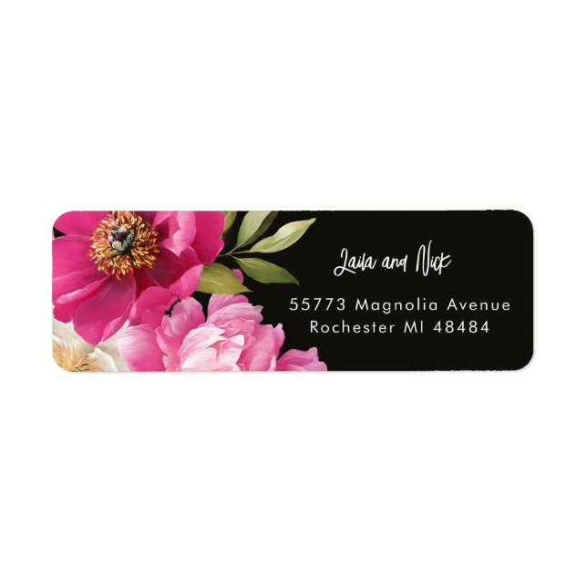 Pink and White Watercolor Peony Floral Wedding Label (Front)